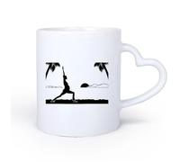 AYUEHBN Mango de cerámica en forma de corazón Tazas Geniales Silueta de una chica embarazada practicando yoga junto al mar al atardecer 11oz/320ml Apto para lavavajillas