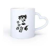 AYUEHBN Mango de cerámica en forma de corazón Tazas Geniales Viajes a la playa tropical de palmeras y tortugas marinas con flores 11oz/320ml Apto para lavavajillas y microondas