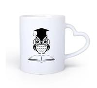 AYUEHBN Mango de cerámica en forma de corazón Tazas Grandes para Bebidas Calientes Ciencia del aula escolar del libro del búho 11oz/320ml Regalo único de oficina para mujeres y hombres