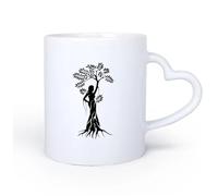 AYUEHBN Mango de cerámica en forma de corazón Tazas Grandes para Bebidas Calientes Meditación Abstracta Chica Árbol Natural 11oz/320ml Café, té, latte, leche, cacao, zumo y otras bebidas calientes