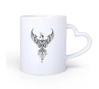AYUEHBN Mango de cerámica en forma de corazón Tazas Grandes para Bebidas Calientes Pájaro fantástico animal fénix cuento de hadas 11oz/320ml Para té, chocolate caliente