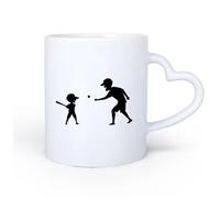 AYUEHBN Mango de cerámica en forma de corazón Tazas Grandes para Té, Café y Chocolate Caliente Padre e hijo jugando béisbol 11oz/320ml Regalo único de oficina para mujeres y hombres