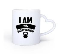 AYUEHBN Mango de cerámica en forma de corazón Tazas Grandes para Té, Café y Chocolate Caliente Yo soy mi motivación Gimnasia 11oz/320ml Taza de cerámica para capuchino, té, leche