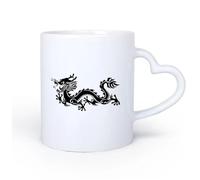 AYUEHBN Mango de cerámica en forma de corazón Tazas para Chocolate Caliente Adorno de fuego de dragón chino, cuento de hadas de fantasía 11oz/320ml Para Té, Café, Leche, Capuchino