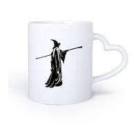 AYUEHBN Mango de cerámica en forma de corazón Tazas para Chocolate Caliente Bruja Bruja Fantasía Cuento de hadas Magia Bastón 11oz/320ml Cappuccino, Latte Macchiato, té, espresso