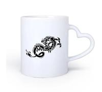 AYUEHBN Mango de cerámica en forma de corazón Tazas para Chocolate Caliente Fantasía Cuento de hadas Animal Mito Dragón Monstruos 11oz/320ml Para Té, Café, Leche, Capuchino