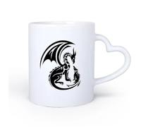 AYUEHBN Mango de cerámica en forma de corazón Tazas para Hogar y Oficina Guardería de cuentos de hadas de dragones de fantasía 11oz/320ml Ideal para el hogar, la oficina, cafeterías, ideas de regalo