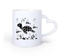 AYUEHBN Mango de cerámica en forma de corazón Tazas personalizadas Divertidas tortugas pequeñas, animales marinos del océano 11oz/320ml Tazas de cerámica para el hogar o el trabajo