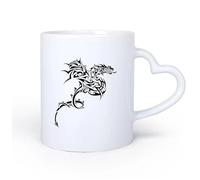 AYUEHBN Mango de cerámica en forma de corazón Tazas Resistentes Cuento de hadas de animales mitológicos de fantasía de dragón celta 11oz/320ml Para leche, té, cola y agua