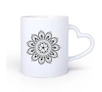 AYUEHBN Mango de cerámica en forma de corazón Tazas Resistentes Estudio de yoga, meditación y relajación con mandalas circulares ornamentales 11oz/320ml Para cafetería o regalo