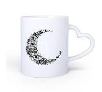 AYUEHBN Mango de cerámica en forma de corazón Vajilla de Cerámica para Hogar Flores florales de luna creciente Buenas noches 11oz/320ml Para bebidas calientes, latte, capuchino