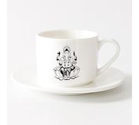 AYUEHBN Taza de Café con Asa - Cerámica Clásica Dios elefante Ganesha del hinduismo indio （6oz/175ml） Tazas de cerámica para el hogar o el trabajo Juego de té con taza y platillo (blanco)