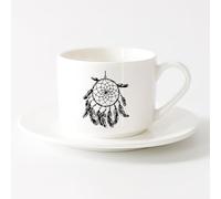 AYUEHBN Taza de Café con Asa - Cerámica Clásica Plumaje Krishna Atrapasueños India Mahatma （6oz/175ml） Apto para lavavajillas y microondas Juego de té con taza y platillo (blanco)
