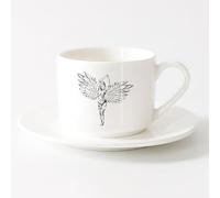 AYUEHBN Taza de Café de Cerámica atractivo sexual Hermosa Chica Adorno Alas Ángel Mujer Fantasía （6oz/175ml） Para té, café y bebidas calientes Juego de té con taza y platillo (blanco)