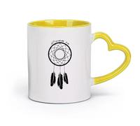 AYUEHBN Taza de café de cerámica Atrapasueños Talismán de atrapasueños Cita Atrévete a soñar (11 oz/320 ml) Regalo para hombres o mujeres Amarillo