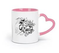 AYUEHBN Taza de café de cerámica con diseño de perro rabioso, llamas, monstruo y locura (320 ml), apta para oficina, hogar, cafetería, lavavajillas y microondas, color rosa.