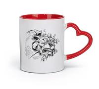 AYUEHBN Taza de café de cerámica con diseño de perro rabioso, llamas, monstruo y locura (320 ml), apta para oficina, hogar, cafetería, lavavajillas y microondas, color rojo