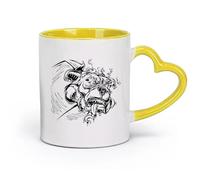 AYUEHBN Taza de café de cerámica con diseño de perro rabioso, llamas, monstruo y locura (320 ml), apta para oficina, hogar, cafetería, lavavajillas y microondas, color amarillo