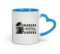 AYUEHBN Taza de café de cerámica con frases motivadoras para lectores que se convierten en líderes (320 ml) apta para lavavajillas y microondas, ideal para la oficina y el hogar, color azul.