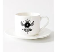 AYUEHBN Taza de Café de Cerámica Frase de motivación para gimnasios Sin dolor no hay ganancia （6oz/175ml） Bebidas calientes, espresso Juego de té con taza y platillo (blanco)
