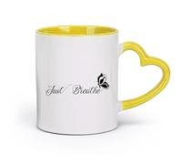 AYUEHBN Taza de café de cerámica Just Breathe Butterfly Yoga Relax Spa Beauty Meditation Words (320 ml) para restaurante y oficina, color amarillo