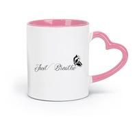 AYUEHBN Taza de café de cerámica Just Breathe Butterfly Yoga Relax Spa Beauty Meditation Words (320 ml) para restaurante y oficina, color rosa