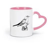 AYUEHBN Taza de café elegante de cerámica con diseño de pájaro cantor en una rama, con flores naturales (320 ml), ideal como regalo para enamorados.