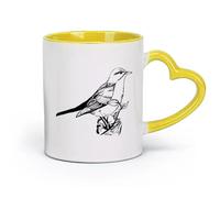 AYUEHBN Taza de café elegante de cerámica con diseño de pájaro cantor en una rama, con flores naturales (320 ml), ideal como regalo para enamorados.