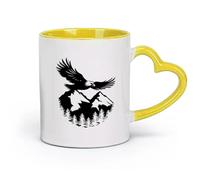 AYUEHBN Taza de cerámica - Águila de cerámica, pájaros en vuelo, montañas, abetos, libertad (320 ml) Capuchino, latte macchiato, té, espresso amarillo