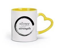 AYUEHBN Taza de cerámica - Buda de cerámica Enso, cita El silencio es una fuente de gran fuerza (320 ml) para el hogar y la oficina, color amarillo