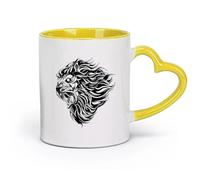 AYUEHBN Taza de cerámica - Cabeza de animal salvaje africano peligroso y aterrador con rugido de león (320 ml) Ideal para uso en el hogar y la oficina Amarillo