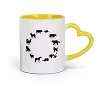 AYUEHBN Taza de cerámica con diseño de animales del calendario chino, astrología oriental (320 ml) y bebidas calientes, color amarillo espresso.