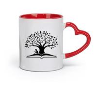 AYUEHBN Taza de cerámica con diseño de libro abierto, niño leyendo cuentos, biblioteca y árbol (320 ml), ideal para cocinas, restaurantes y cafeterías. Una gran idea para regalar.