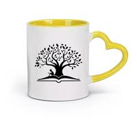 AYUEHBN Taza de cerámica con diseño de libro abierto, niño leyendo cuentos, biblioteca y árbol (320 ml), ideal para cocinas, restaurantes y cafeterías. Una gran idea para regalar.