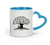AYUEHBN Taza de cerámica con diseño de libro abierto, niño leyendo cuentos, biblioteca y árbol (320 ml), ideal para cocinas, restaurantes y cafeterías. Una gran idea para regalar.