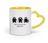 AYUEHBN Taza de cerámica con diseño de mono sabio que no ve el mal, no oye el mal, no habla del mal (320 ml) apta para lavavajillas, color amarillo
