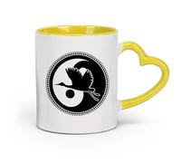 AYUEHBN Taza de cerámica con diseño de pájaro, grúa, símbolo del Yin Yang, budismo (320 ml), elegante y duradera, apta para microondas y lavavajillas.