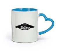 AYUEHBN Taza de cerámica con diseño de platillo volador, nave extraterrestre, OVNI y logotipo Quiero creer (320 ml) para capuchino, latte macchiato, té y espresso.