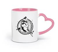 AYUEHBN Taza de cerámica con diseño de tiburón peligroso, estilo náutico, animal marino (320 ml) para café, sopa, té, leche, café con leche y chocolate caliente. Rosa para damas y caballeros.