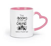 AYUEHBN Taza de cerámica con frase Libros que llaman, debo ir a la biblioteca, leer (320 ml) Elegante y duradera. Apta para microondas y lavavajillas. Rosa.