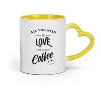 AYUEHBN Taza de cerámica con frases y frases Todo lo que necesitas es amor y café (320 ml) Regalo divertido para amantes del café, mejores amigos del trabajo, compañeros de trabajo y amigos Amarillo