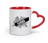 AYUEHBN Taza de cerámica con palabras de Karma, meditación, yoga, zen y budismo (320 ml), apta para lavavajillas y microondas, para la oficina y el hogar, color rojo