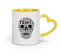 AYUEHBN Taza de cerámica con texto en inglés Mexican Survivor Tribal Skull Line Dead Tattoo (320 ml) apta para lavavajillas y microondas, para la oficina y el hogar, color amarillo.