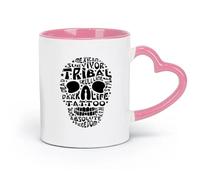 AYUEHBN Taza de cerámica con texto en inglés Mexican Survivor Tribal Skull Line Dead Tattoo (320 ml) apta para lavavajillas y microondas, para la oficina y el hogar, color rosa.