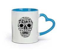 AYUEHBN Taza de cerámica con texto en inglés Mexican Survivor Tribal Skull Line Dead Tattoo (320 ml) apta para lavavajillas y microondas, para la oficina y el hogar, color azul.