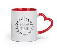 AYUEHBN Taza de cerámica con texto en inglés Yoga Pose Time Meditation Studio Word Logo Sickers (11 oz/320 ml) para uso en cafeterías o restaurantes, color rojo
