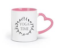 AYUEHBN Taza de cerámica con texto en inglés Yoga Pose Time Meditation Studio Word Logo Sickers (320 ml) para uso en cafeterías o restaurantes, color rosa