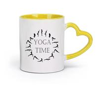 AYUEHBN Taza de cerámica con texto en inglés Yoga Pose Time Meditation Studio Word Logo Sickers (320 ml) para uso en cafeterías o restaurantes, color amarillo