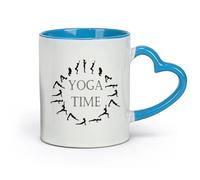 AYUEHBN Taza de cerámica con texto en inglés Yoga Pose Time Meditation Studio Word Logo Sickers (320 ml) para uso en cafeterías o restaurantes, color azul