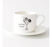 AYUEHBN Taza de Cerámica La fiesta está aquí. Bebida alcohólica. Bar. Copa de cóctel. Buzo. （6oz/175ml） Ideal para usar en casa y la oficina Juego de té con taza y platillo (blanco)